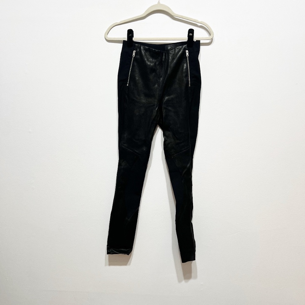 NEW Rag & Bone Marissa Genuine Leather Mid Rise Skinny Leggings Pants Black 2